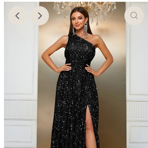 Black one shoulder Seguin Gown - Picture 4 of 15